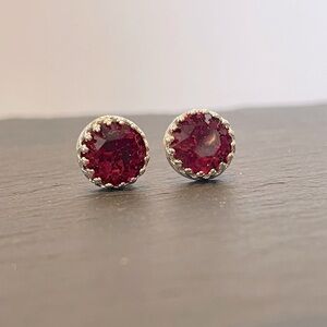Elegant Silver and Ruby Stud Earrings